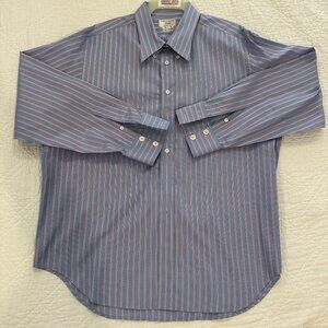 Anto Beverly Hills Custom-Made Button-Down Men Dress Shirt Blue with Pink Stripe